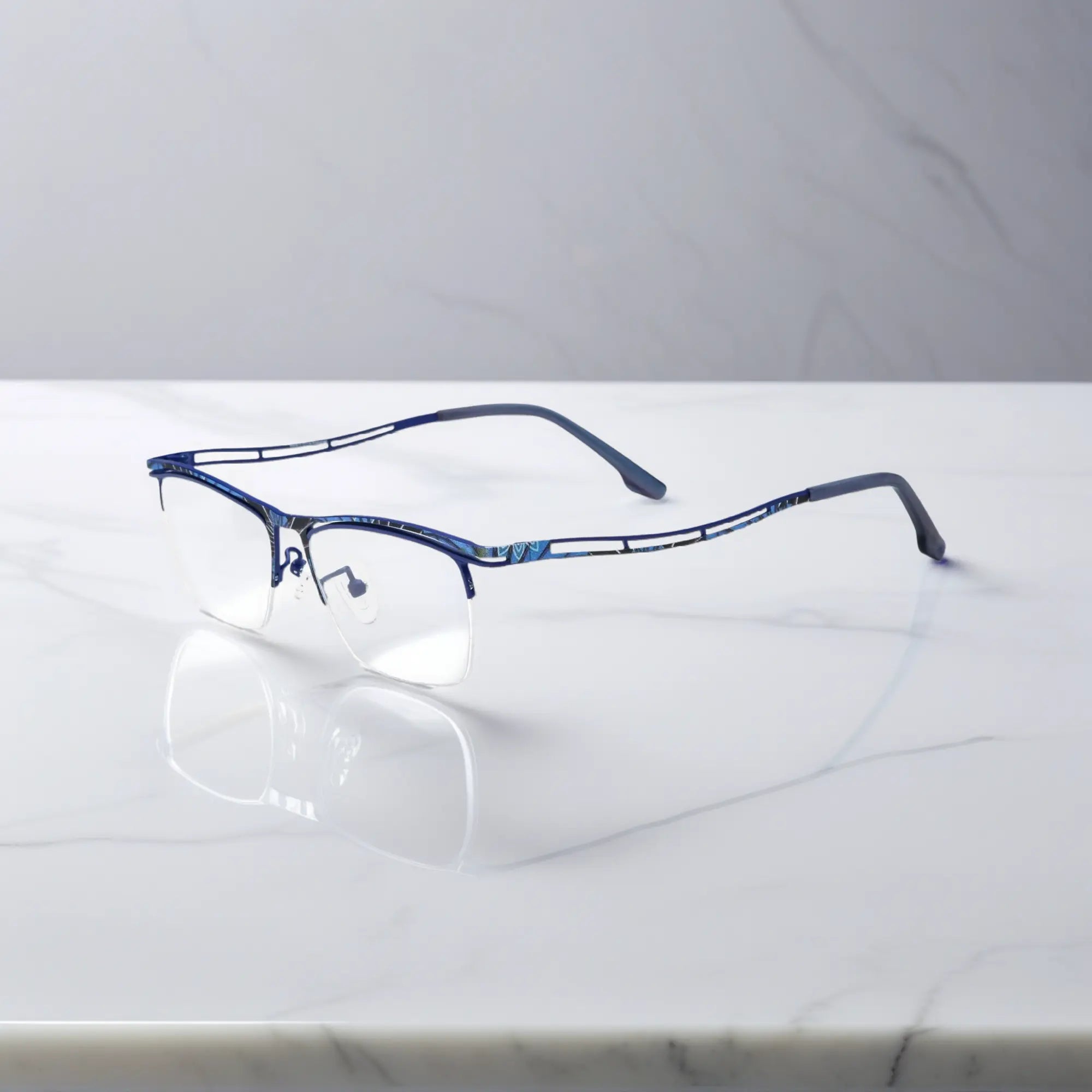 VoyueLens™ Cobalt Wave titanium semi-rim eyeglasses side view